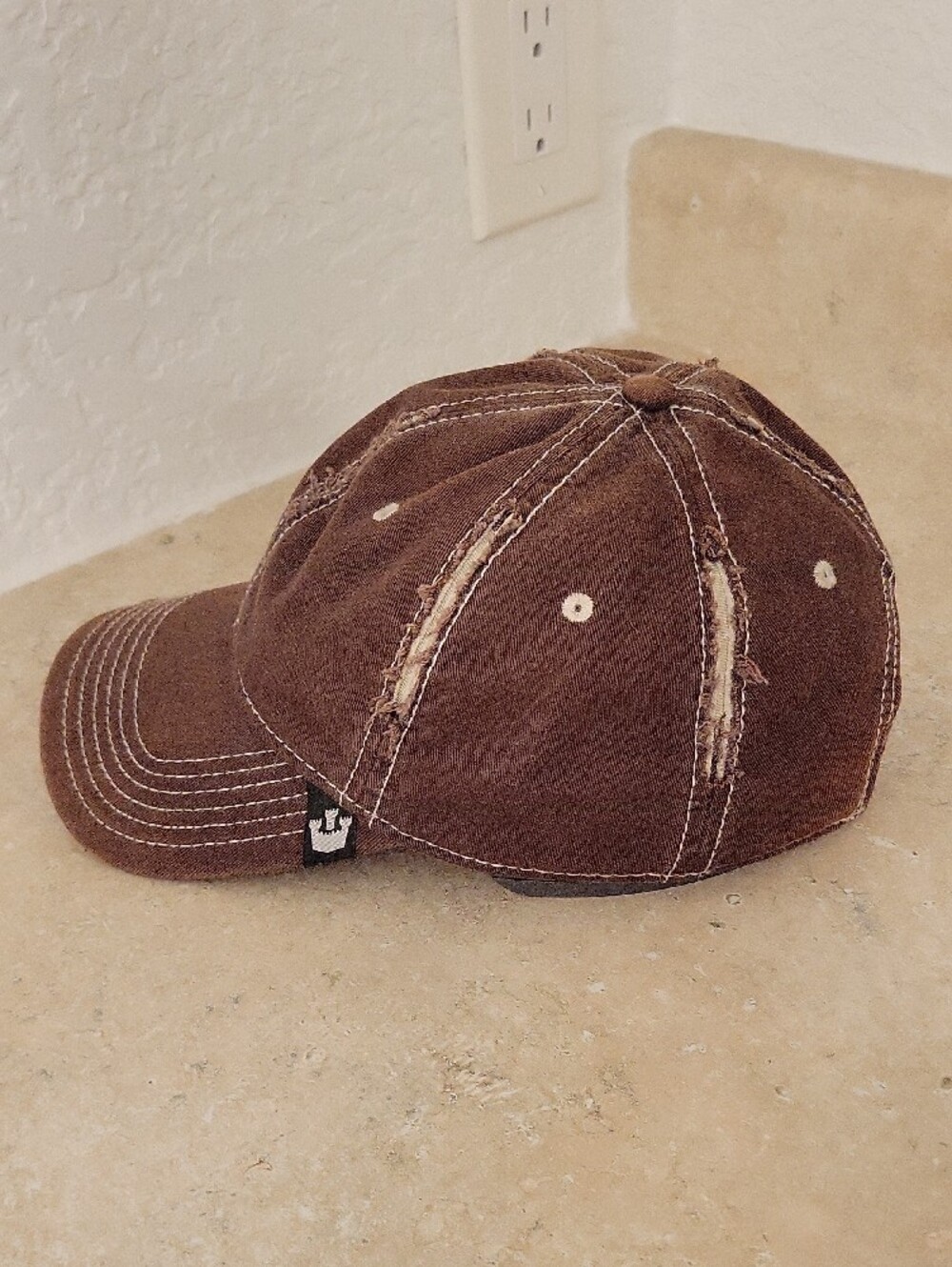 Distressed Brown Men's Washed Baseball Cap - Picture 2 of 6